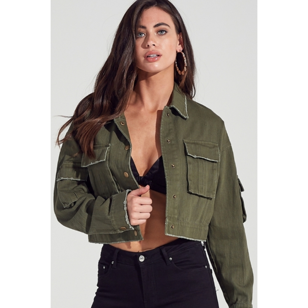 Army green denim jacket
